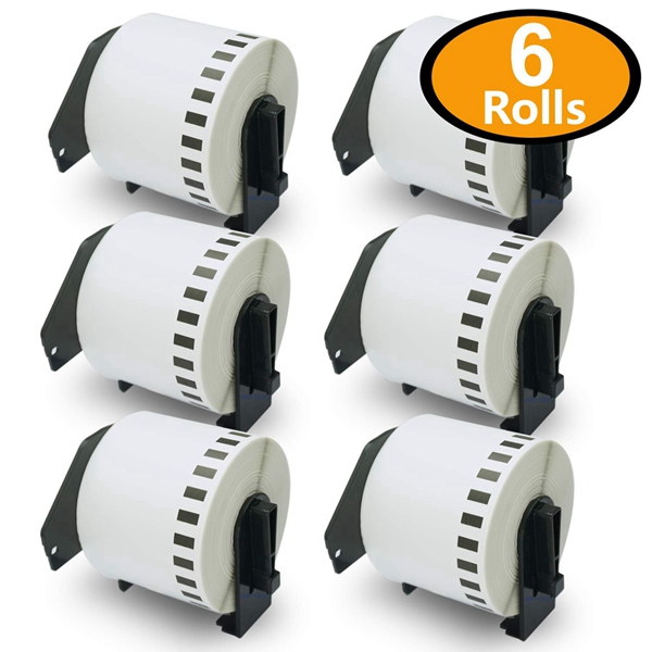 Racdde- Compatible DK-4205 Removable 2-3/7" x 100'(62mm x 30.48m) Continuous Replacement Labels,Compatible with Brother QL Label Printers [6 Rolls with Refillable Cartridge Frame] 