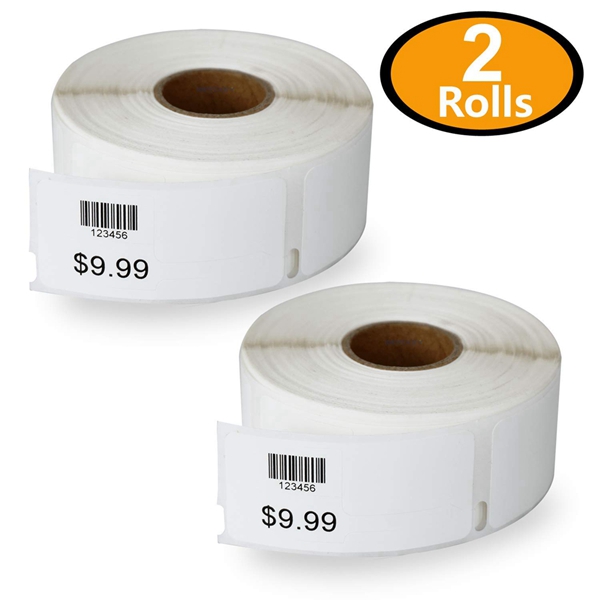 Racdde 2 Rolls DYMO 30373 Compatible 7/8" x 15/16" Price tag Rat Tail Style Thermal Film Labels,Compatible with Dymo 450, 450 Turbo, 4XL and Many More 