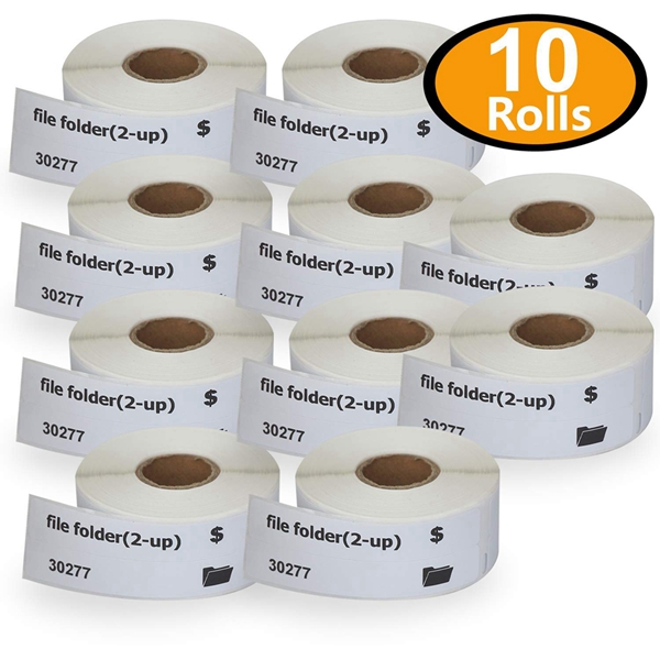 Racdde 10 Rolls Dymo 30277 Compatible 9/16" x 3-7/16"(14mm x 87mm) File Folder(2-up) Labels,Compatible with Dymo 450, 450 Turbo, 4XL and Many More 