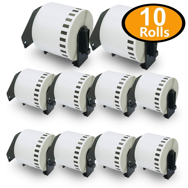 Racdde- Compatible DK-4205 Removable 2-3/7" x 100'(62mm x 30.48m) Continuous Replacement Labels,Compatible with Brother QL Label Printers [10 Rolls with Refillable Cartridge Frame] 