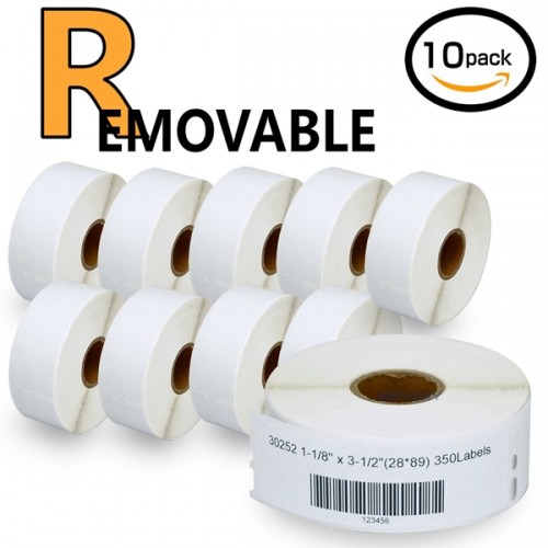 Racdde 10 Rolls DYMO 30252 Removable Compatible 1-1/8" x 3-1/2"(28mm x 89mm) Self-Adhesive Address Labels,Removable Compatible with Dymo 450, 450 Turbo, 4XL and Many More 