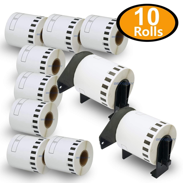 Racdde - Compatible DK-2212 Continuous 2-3/7" x 50' Matte Film Replacement Labels,Compatible with Brother QL Label Printers [10 Rolls + 2 Refillable Cartridge Frame] 