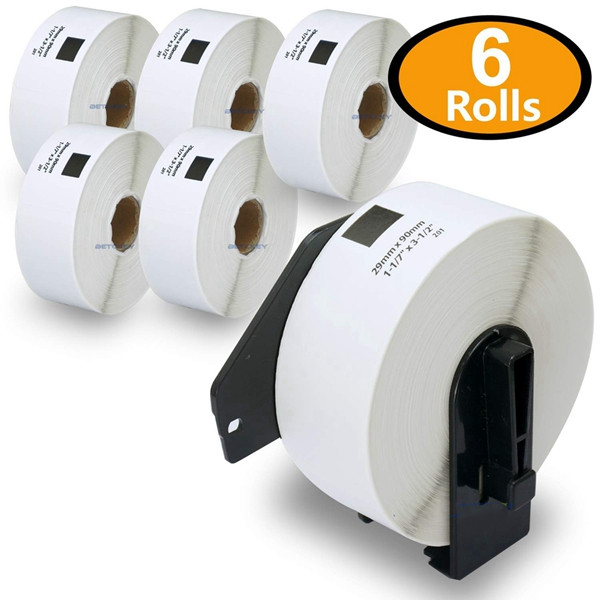 Racdde - Compatible DK-1201 Standard Address 1-1/7" x 3-1/2"(29mm x 90mm) Replacement Labels,Compatible with Brother QL Label Printers,[6 Rolls/2400 Labels + Refillable Cartridge Frame] 