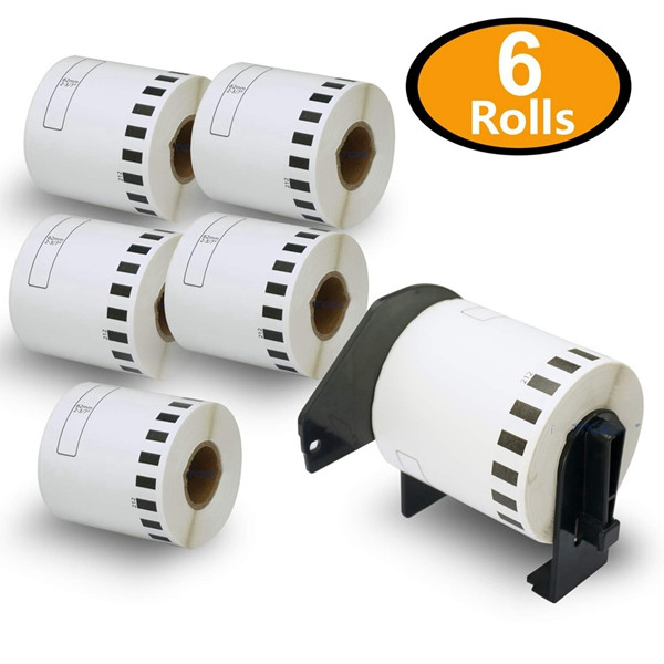 Racdde- Compatible DK-2212 Continuous Matte Film 2-3/7" x 50'(62mm x 15.2m) Replacement Labels,Compatible with Brother QL Label Printers [6 Rolls + One Refillable Cartridge Frame] 