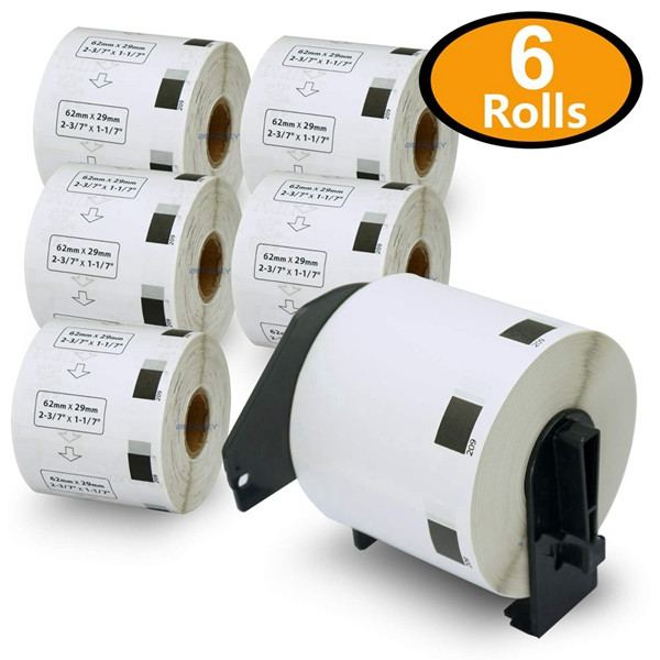 Racdde- Compatible DK-1209 Small Address & Barcode 1-1/7" x 2-3/7" Replacement Labels,Compatible with Brother QL Label Printers [6 Rolls/4800 Labels + Refillable Cartridge Frame] 