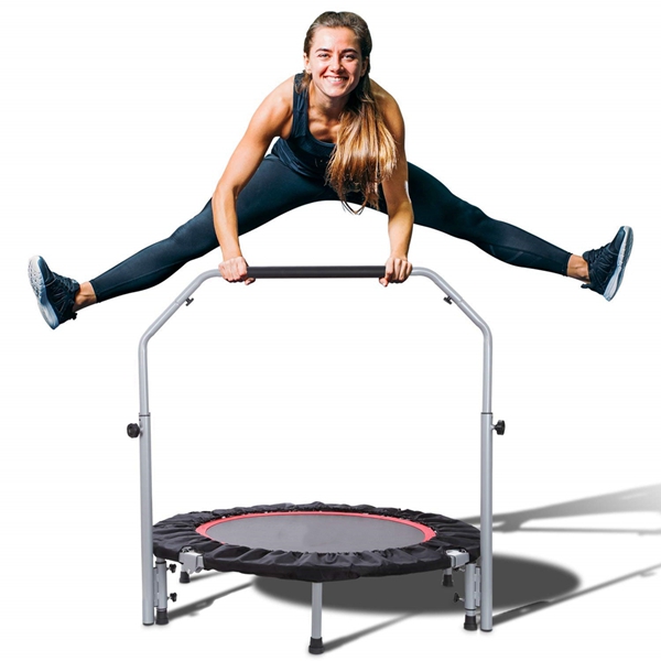 Racdde 40" Foldable Mini Trampoline, Fitness Rebounder with Adjustable Foam Handle, Exercise Trampoline for Kids Adults Indoor/Garden Workout Max Load 330lbs 