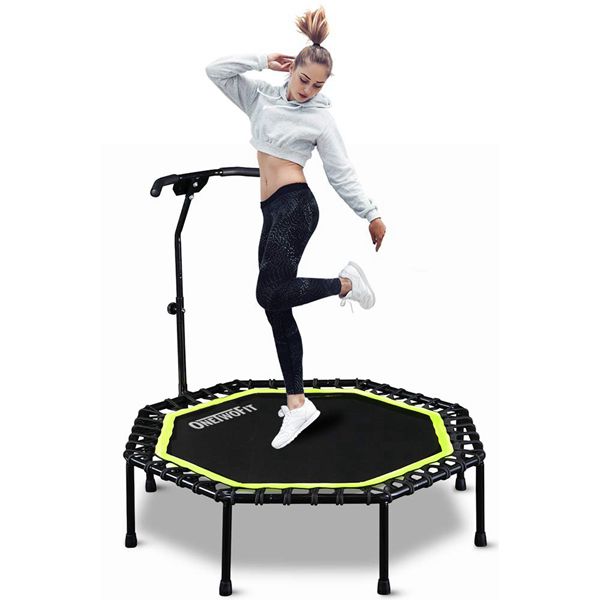 Racdde 51" Silent Trampoline with Adjustable Handle Bar, Fitness Trampoline Bungee Rebounder Jumping Cardio Trainer Workout for Adults 