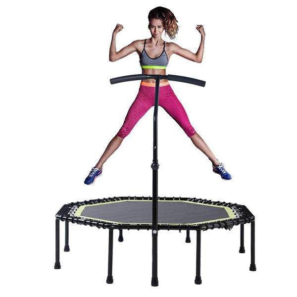 Gulujoy Foldable Mini Trampoline, Spingfree Fitness Rebounder with Adjustable Handle Bar for Kids Adults Home Cardio Exercise, 50 Inch 
