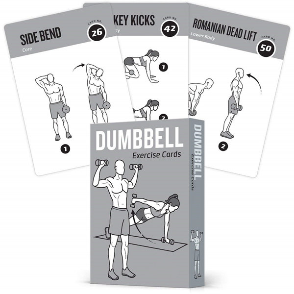 Racdde Exercise Cards Dumbbell Home Gym Strength Training Building Muscle Total Body Fitness Guide Workout Routines Bodybuilding Personal Trainer Large Waterproof Plastic 3.5”x5” Burn Fat 