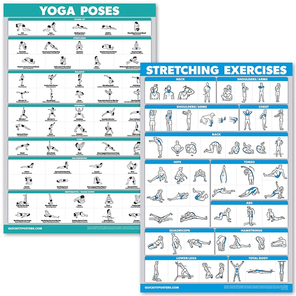 Racdde Yoga Poses and Stretching Exercise Poster Set - Laminated 2 Chart Set - Yoga Positions & Stretching Workouts 
