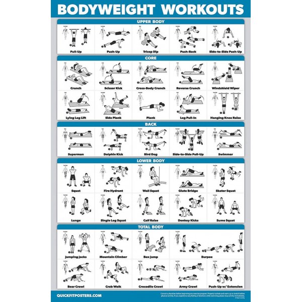 Racdde Bodyweight Workout Exercise Poster - Body Weight Workout Chart - Calisthenics Routine - Double Sided (Laminated, 18" x 27") 