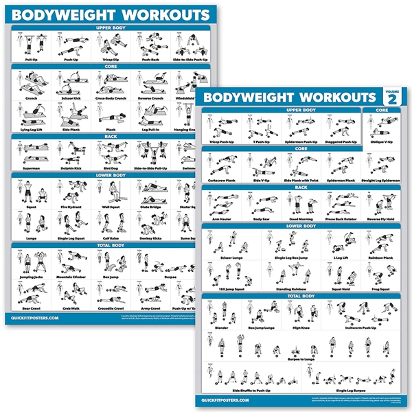 Racdde 2 Pack Bodyweight Workout Exercise Poster - Volume 1 & 2 (Laminated, 18" x 27") 
