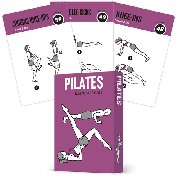 Racdde Pilates Exercise Cards, Set of 62 for Women and Men - for Home, Gym or Studio :: 50 Mat Exercises, 12 Stretches, 6 Total Workout Routines for Beginner to Advanced :: X Large, Waterproof & Durable 