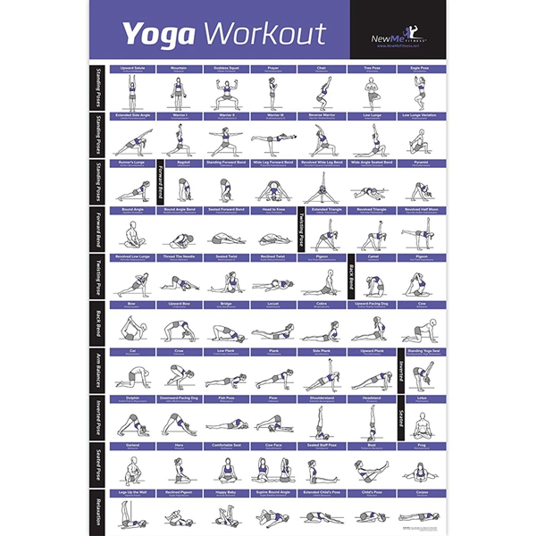 Racdde Yoga Pose Exercise Poster Laminated - Premium Instructional Beginner's Chart for Sequences & Flow - 70 Essential Poses - Sanskrit & English Names - Easy, View It & Do It! 
