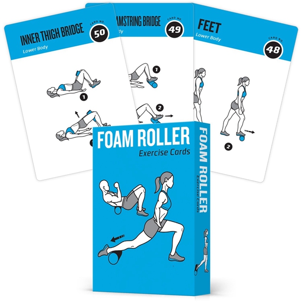 Racdde Foam Roller Exercise Cards, Set of 62 - Guided Stretching & Recovery Workout for Home or Gym :: Illustrated Fitness Flash Cards with 50 Exercises, for Men & Women :: Large, Durable, Waterproof 