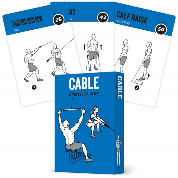 Racdde Cable Exercise Cards, Set of 62 - Guided Strength Training Workout for Home or Gym :: Illustrated Fitness Flash Cards with 50 Exercises, for Men & Women :: Large, Durable, Waterproof 