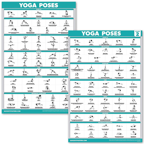 Racdde 2 Pack - Yoga Poses Poster Set - Beginner Yoga Position Charts - Volume 1 & 2 