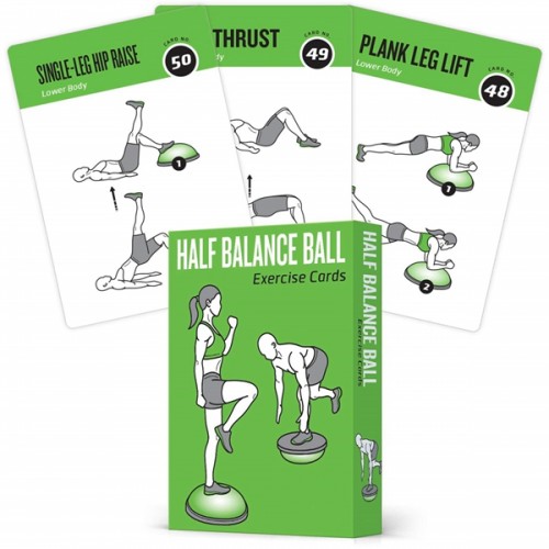 Racdde Half Balance Ball Exercise Cards, Set of 62 :: for a Home or Gym Workout :: Large Flash Cards with 50 Stability Exercises for All Fitness Levels, Even Beginners :: Durable & Waterproof 