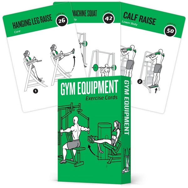Racdde Gym Equipment Exercise Cards, Set of 62 - Guided Workouts for Strength & Cardio :: Illustrated Fitness Cards with 50 Exercises, for Men & Women :: Large, Durable, Waterproof 