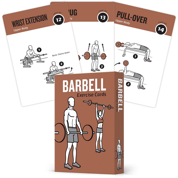 Racdde Fitness Barbell Exercise Cards – Contains 50 Barbell Exercises – Total Body Workout– Perfect for Home Workouts – Your Personal Trainer – Large Durable Waterproof 3.5”x5” Cards 