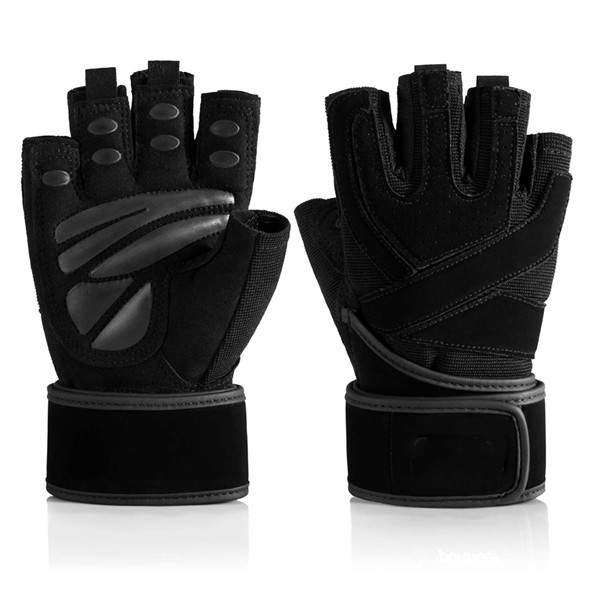 Racdde Padded Weight Lifting Gloves, Gym Gloves, Workout Gloves with Built-in 19” Wrist Wraps, Exercise Gloves for Cross Training, Pull Ups, Fitness, Powerlifting 