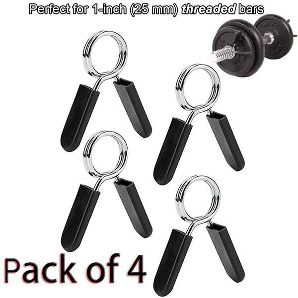 Racdde 1 inch (25 mm) Dumbbell Spring Collars (Pack of 4), Exercise Collars Barbell Clip Clamps for 1 inch Olympic Weight Bar Threaded Dumbbells Gym Fitness Training Weight-Lifting 
