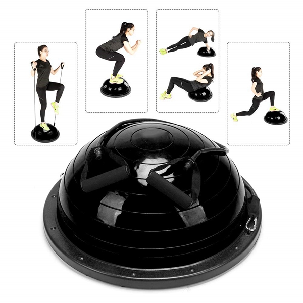 Racdde Yoga Half Ball Balance Trainer Exercise Ball Resistance Band Two Pump Home Gym Core Training 
