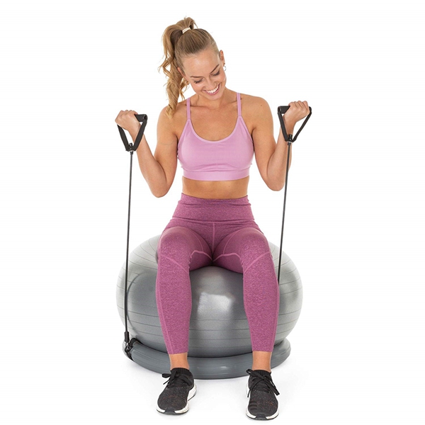 Racdde Exercise Ball with Resistance Bands – 1 Yoga Ball (65cm) + Stability Base, A1 Wall Poster, 2 Exercise Bands Sets (45 & 70cm), Ball Pump, Spare Plugs & Plug Remover – eBook Included! 