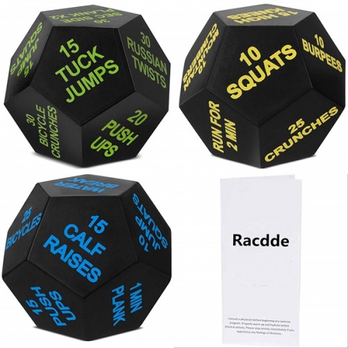 Racdde Sports Dice for Exercise, Fitness, Workouts, Crossfit WOD, Cardio, and HIIT with LP Card (Bundle, 3 Dice) 