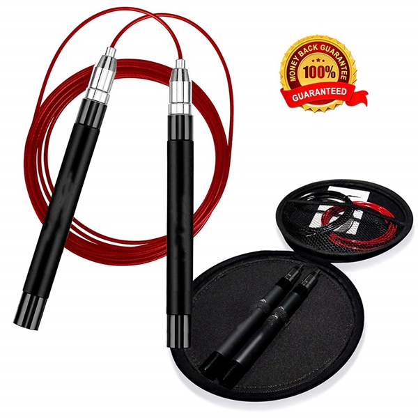 Racdde M2 High Speed Jump Rope - Patent Pending Self-Locking, Screw-Free Design – Weighted, 360 Degree Spin, Silicone Grip with 2 Speed Rope Cables for Crossfit, Home Workout, & More 