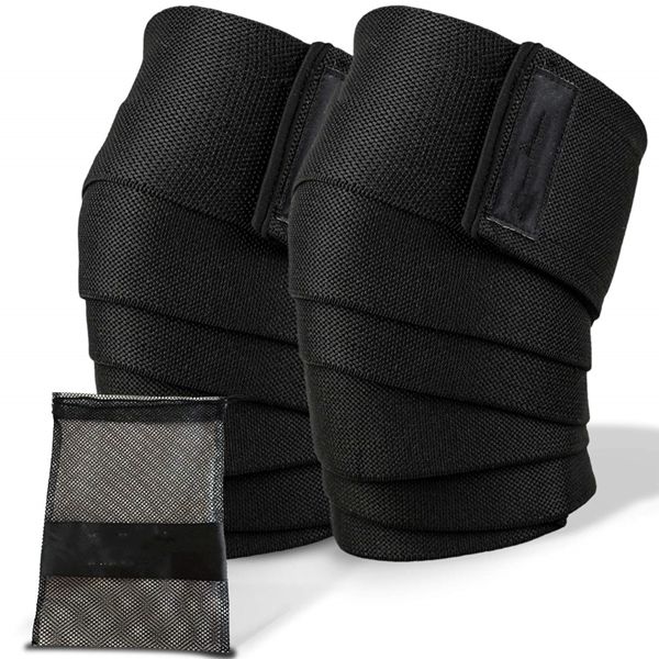 Racdde Wraps for Weightlifting with Bag (Pair) - Best Knee Wraps for Squatting & Knee Bands for Crossfit, Gym, Pain, WOD, Cross Training. Black Powerlifting Knee Support for Women, Men 