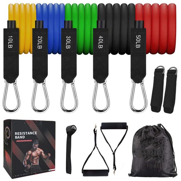 Racdde Resistance Bands Set (11pcs), Exercise Bands with Door Anchor, Handles, Waterproof Carry Bag, Legs Ankle Straps for Resistance Training, Physical Therapy, Home Workouts 
