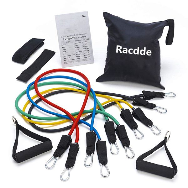 Racdde Products Resistance Band Set with Door Anchor, Ankle Strap, Exercise Chart, and Carrying Case 