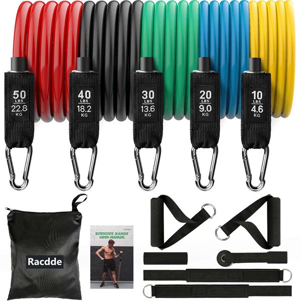 Racdde 13pcs Resistance Bands Set, Including 5 Stackable Exercise Bands with Door Anchor, Ankle Straps, Carrying Case & Guide Ebook - for Resistance Training, Physical Therapy, Home Workouts, Yoga