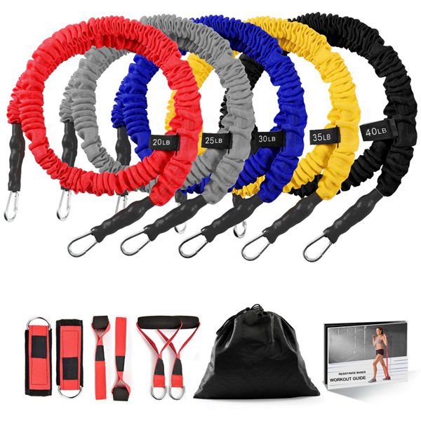 Racdde Resistance Bands Set, Upgraded Resistance Tubes with Anti-Snap Heavy Duty Protective Nylon Sleeves, Include 5 Exercise Bands, Door Anchor, Ankle Strap, Handle 