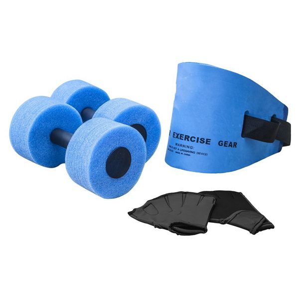 New & Improved Racdde 6 Piece Fitness Set for Water Aerobics, Pool Exercise Equipment, Aquatic Swim Belt, Resistance Gloves, Barbells 