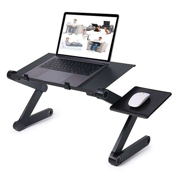Racdde Adjustable Laptop Table Stand for Bed,Portable Vented Lap Desk with Mouse Pad Side Compatible Notebook Tablets MacBook,Foldable Tray Table for Couch and Sofa,Aluminum Ergonomics Design-Black 