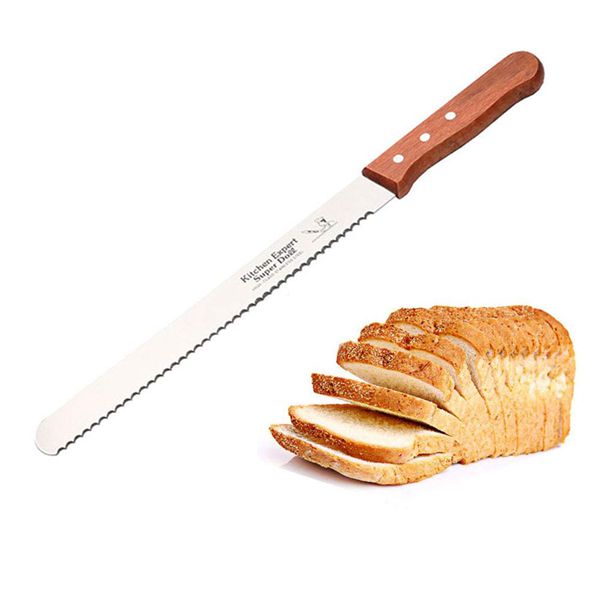 Racdde 14 Inch Cake Cheese and Bread Knife Slicer Stainless Steel Serrated with Solid Wood Handle Slicing, Lightweight and Small 