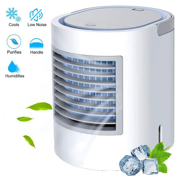 Racdde 3 in 1 Air Conditioner Fan, USB Mini Evaporative Cooler Quiet Personal Space Cooling, Humidifier, Purifier, Desktop Table Fan with Night Light Suitable for Bedside/Office/Study Room/Baby Room 
