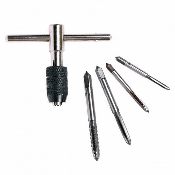 Racdde 5Pcs/Set T Type Machine Hand Screw Thread Taps Reamer M3/M4/M5/M6 Tap Set, Fit Handle DIY Tool Accessories silver
