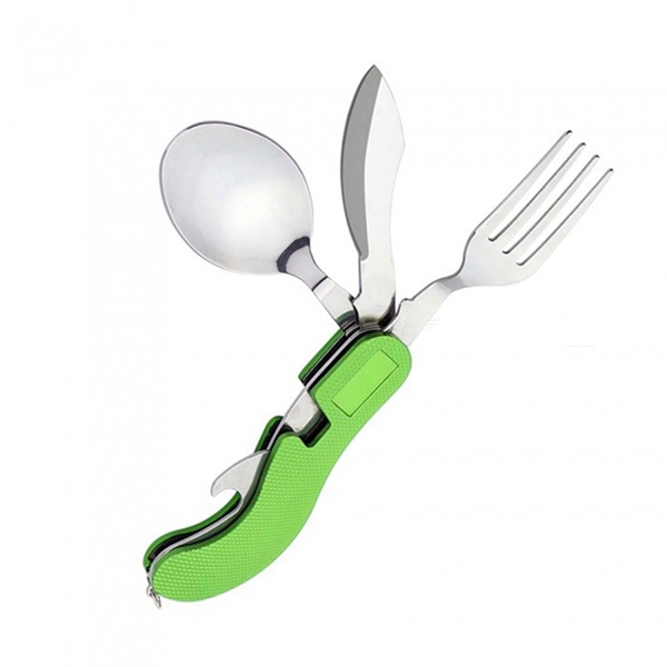 Racdde 4-in-1 Outdoor Folding Tableware Knife Fork Spoon Bottle Opener, Multifunctional Travel Camping Kit
