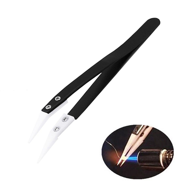 Racdde Precision Curved Ceramic Tweezers Non-Conductive Anti-Static Highly Heat Resistant Plier