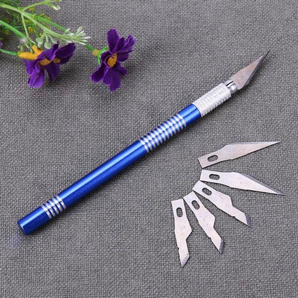 Racdde 5 Blade 1 Set Metal Handle Scalpel Wood Carving Tool Sculpture Engraving Knife Cutter Craft Pen DIY Stationery Art Utility Knife