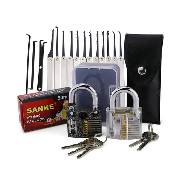 Racdde Unlock 12Pcs Lock Tools + 2Pcs Practice Locks Locksmith - Black