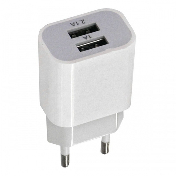 Racdde Portable 2A Dual USB Charging Head Power Adapter - White (EU Plug / AC100-240V)
