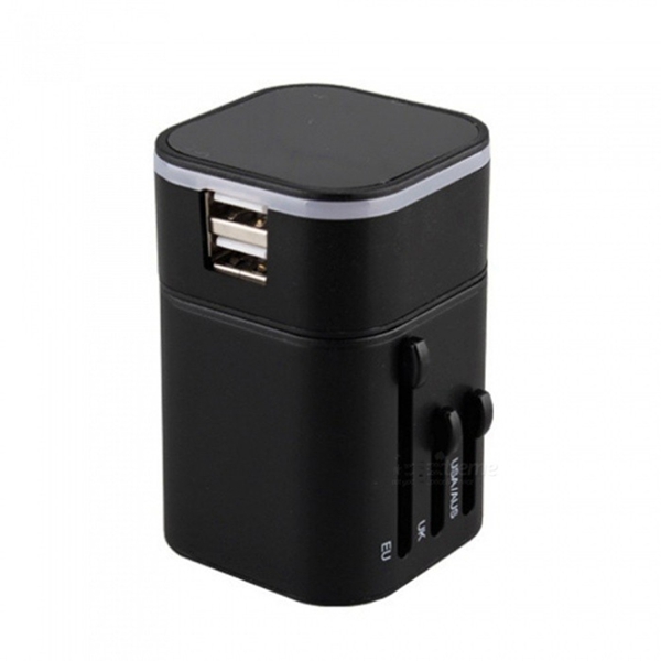 Racdde Universal Multifunction 100~250V Travel Adapter Dual USB EU US AU UK Plug Charging Power Adapter Universal Plug/Black