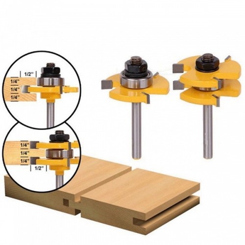Racdde 2PCS Wood Milling Cutters Woodworking Cutting Knives 3 Teeth T-type Knife 1/4" - Yellow