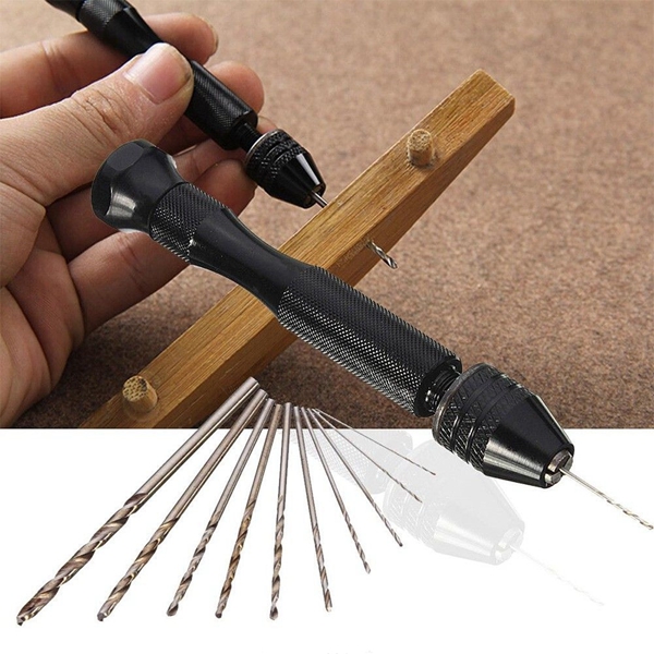 Racdde Pin Vise Hand Drill with 10PCS Twist Bits for Delicate Manual Work Electronic Assembling Model Making Holes Drilling Woodworking