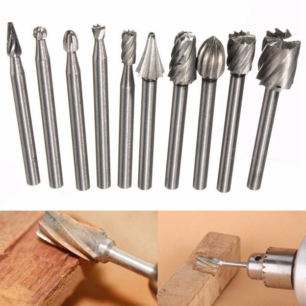 Racdde Mini 10PCS Carbide Rotary File Drill Bits, Wood Carving Milling Cutter