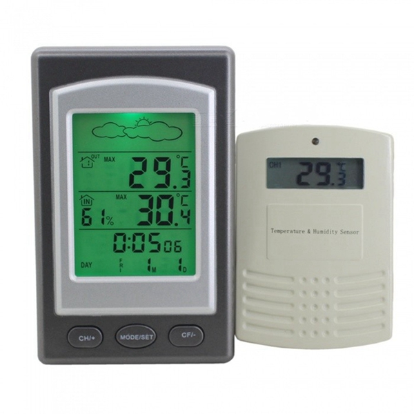 Racdde ZW1268 High Precision Digital Thermometer, Wireless Ondoor and Outdoor Temperature Humidity Meter - Grey